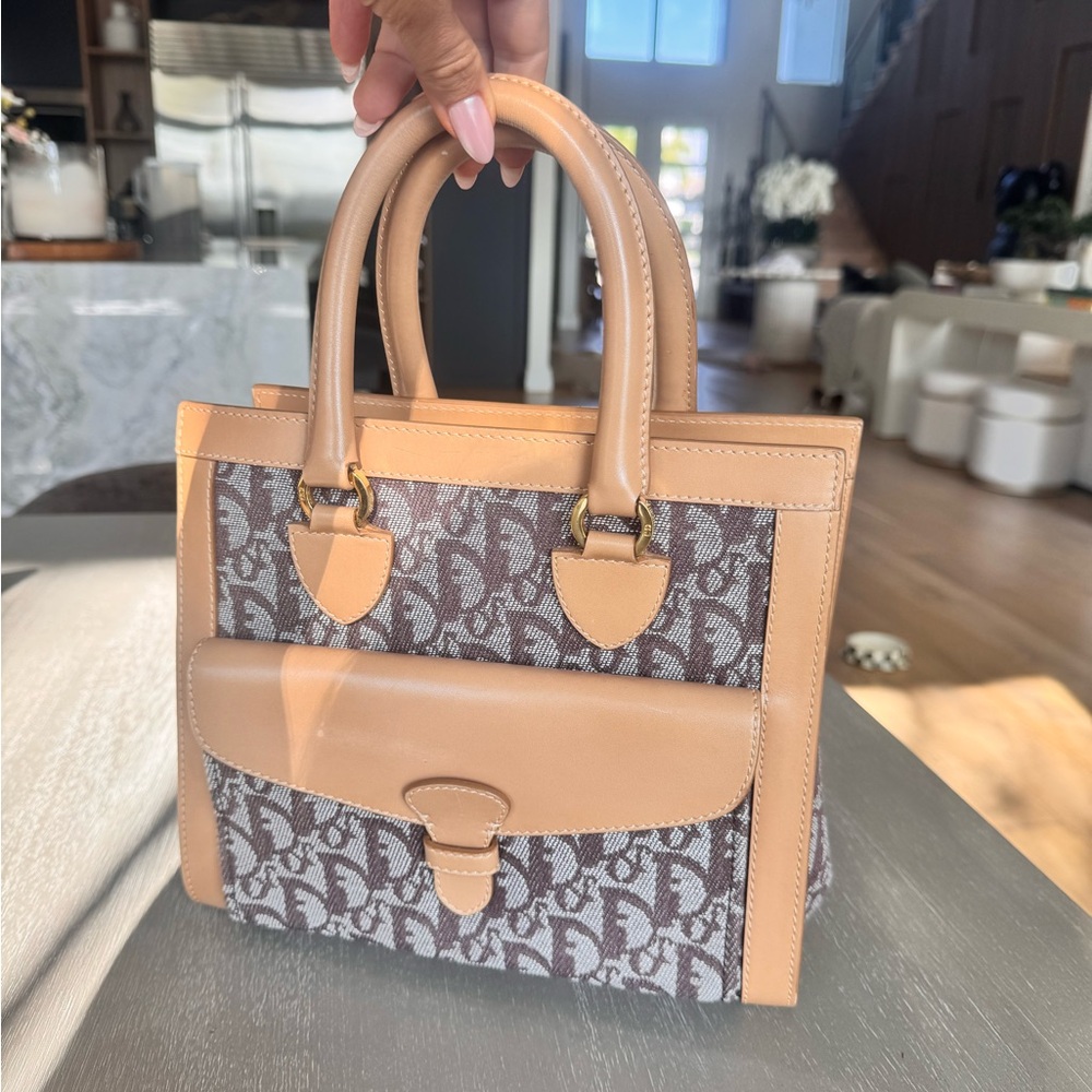 Dior Two-Tone Tan and Brown Monogram Top-Handle Satchel